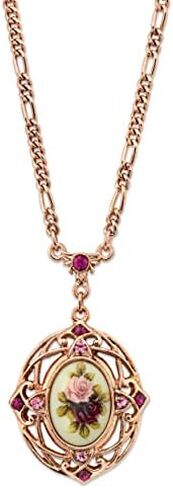 1928 Jewelry Women's Rose Gold Tone Manor House Rose Purple Crystal Flower Pendant Necklace 28" in Kuwait