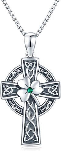 Celtic Cross Necklace for Women, Graduation Gift 925 Sterling Silver Good Luck Clover Necklaces Irish Celtic Knot Cross Vintage Shamrock Celtic Jewelry Gift for Women Girls Teen in Saudi Arabia