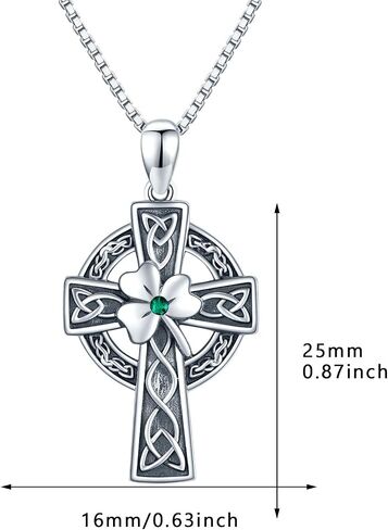 Celtic Cross Necklace for Women, Graduation Gift 925 Sterling Silver Good Luck Clover Necklaces Irish Celtic Knot Cross Vintage Shamrock Celtic Jewelry Gift for Women Girls Teen in Saudi Arabia