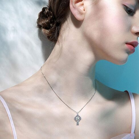 Celtic Cross Necklace for Women, Graduation Gift 925 Sterling Silver Good Luck Clover Necklaces Irish Celtic Knot Cross Vintage Shamrock Celtic Jewelry Gift for Women Girls Teen in Saudi Arabia