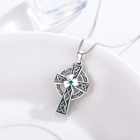 Celtic Cross Necklace for Women, Graduation Gift 925 Sterling Silver Good Luck Clover Necklaces Irish Celtic Knot Cross Vintage Shamrock Celtic Jewelry Gift for Women Girls Teen in Saudi Arabia