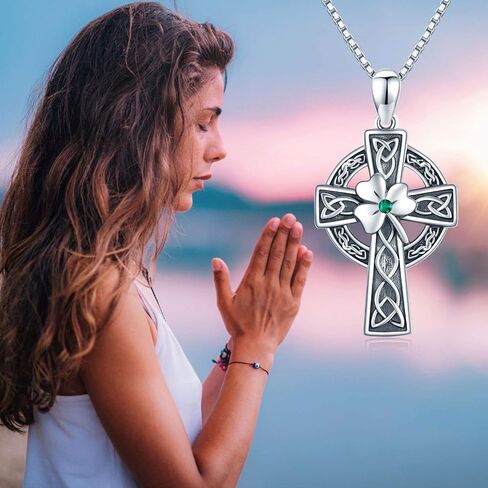Celtic Cross Necklace for Women, Graduation Gift 925 Sterling Silver Good Luck Clover Necklaces Irish Celtic Knot Cross Vintage Shamrock Celtic Jewelry Gift for Women Girls Teen in Saudi Arabia