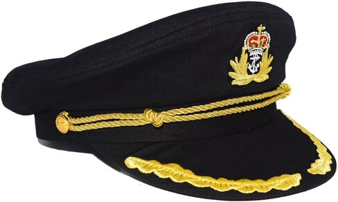 Black Admiral Captain Yacht Hat, Gold Embroidery Anchor Skippers Cap for Cruise Nautical Party Costume Accessory in Kuwait