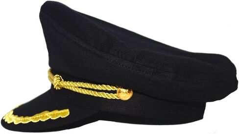 Black Admiral Captain Yacht Hat, Gold Embroidery Anchor Skippers Cap for Cruise Nautical Party Costume Accessory in Kuwait