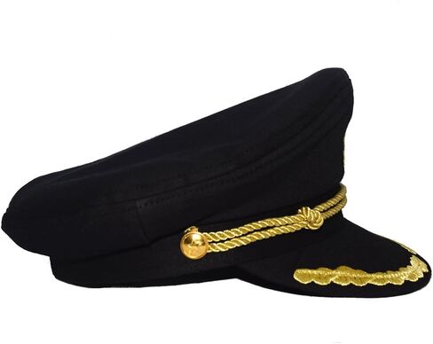 Black Admiral Captain Yacht Hat, Gold Embroidery Anchor Skippers Cap for Cruise Nautical Party Costume Accessory in Kuwait