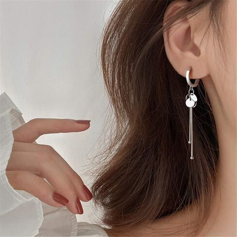 Tassel Disc Drop Dangle Small Hoop Earrings for Women Girls S925 Sterling Silver Cute Huggie Hoops Coin Sequins Ball Bead Long Snake Chain Dropping Fashion Charms Jewelry Dainty Gifts in Saudi Arabia