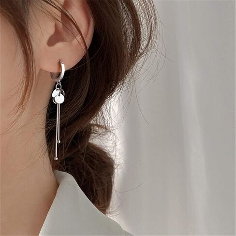 Tassel Disc Drop Dangle Small Hoop Earrings for Women Girls S925 Sterling Silver Cute Huggie Hoops Coin Sequins Ball Bead Long Snake Chain Dropping Fashion Charms Jewelry Dainty Gifts in Saudi Arabia