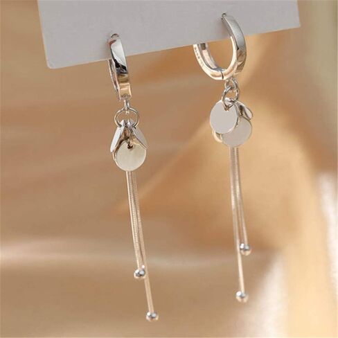 Tassel Disc Drop Dangle Small Hoop Earrings for Women Girls S925 Sterling Silver Cute Huggie Hoops Coin Sequins Ball Bead Long Snake Chain Dropping Fashion Charms Jewelry Dainty Gifts in Saudi Arabia