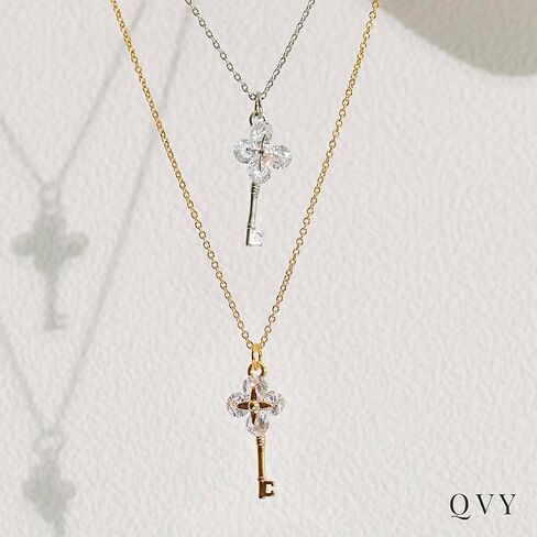 Dainty Crystal Key Necklace for Women 18K Gold Plated Stainless Steel Tiny Key Pendant Everyday Simple Cute Jewelry Gifts for Teen Girls Baby [KN-D-G] in Kuwait