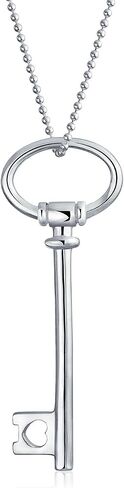 Bling Jewelry Large Plain Open Oval Key Shape Pendant Necklace For Women For Girlfriend .925 Sterling Silver 18 Inch in Saudi Arabia