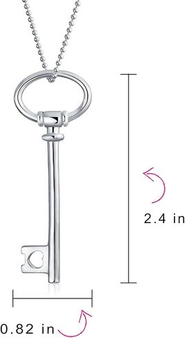 Bling Jewelry Large Plain Open Oval Key Shape Pendant Necklace For Women For Girlfriend .925 Sterling Silver 18 Inch in Saudi Arabia