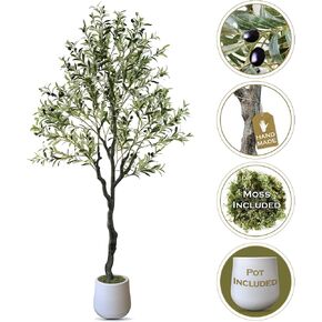 Handmade Faux Olive Tree 7 Feet, Olive Trees Artificial Indoor, Potted Realistic Looking Fake Olive Tree