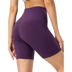 YUNOGA Women's High Waisted Yoga Short 6" Inseam Athletic Workout Biker Shorts (S, Shadow Purple)