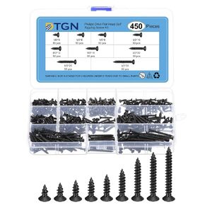 450Pcs Wood Screws Assortment Kit - 9 Sizes Carbon Steel M3 Phillips Flat Head Self Tapping Screws - for Woodworking, Furniture - Black