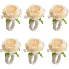 Napkin Rings Set of 6, Rose Flower Handmade Napkin Holder Rings Table Decorations for Wedding, Summer, Party(Pink)