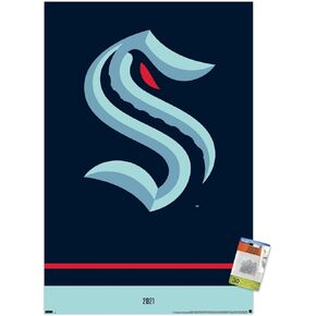 Trends International NHL Seattle Kraken - Logo 21 Wall Poster, 22.37" x 34.00", Poster & Push Pin Bundle