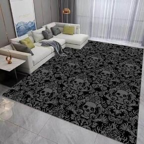 Vintage Black Gothic Skull Area Rugs Halloween Rugs Black and Grey Rugs Fun Carpet Cool Rugs Horror Runner Rug Floor Mat Doormat Goth Room Decor for Hallway Living Room Bedroom 6'x8'