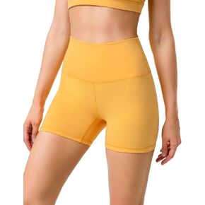 YUNOGA Women's High Waisted Yoga Short 4" Inseam Workout Athletic Biker Shorts (M, Amber Yellow)