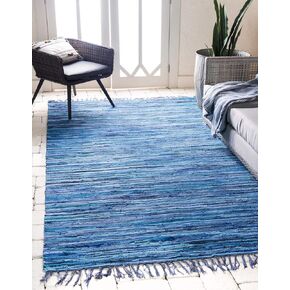 Unique Loom Chindi Cotton Collection Hand Woven Natural Fibers Area Rug_CCH002, 4 ft x 6 ft, Pink/Ivory