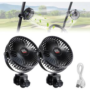 KEMIMOTO Golf Cart Clip Fans with Long Battery Life, 5 Speeds, 360-Degree Rotation, USB Power, and Timer, compatible with EZGO Club Car Drive, 2pc, Not Included Battery