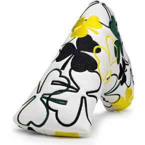 Irish Shamrock Putter Cover Golf Blade Putter Headcover Head Cover - Premium Leather White Golf Putter Head Cover Magnetic Designed to Fit for Blade Putters