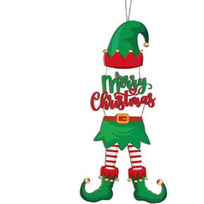 Merry Christmas Hanging Sign Elf Winter Decorative Wall Signs Wood Elves Christmas Decorations Elf Legs Hat Christmas Wall Decor Farmhouse Wall Pediments Wooden Door Sign for Home Outdoor Indoor Xmas
