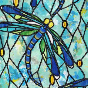 funlife Original Hand-Drawn Stained Glass Window Film, Double-Sided Transparent Static Cling Window Cling, Reusable Windows Decal for Window Glass Door, Boho Dragonfly Window Corner Clings