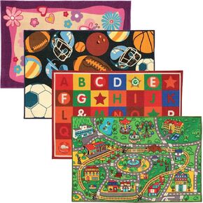 EXCELLO GLOBAL PRODUCTS Kids Activity Rugs - 4 Pack - 47.2 x 31.5 inch Rugs - Roads, Alphabet, Flowers, Sports