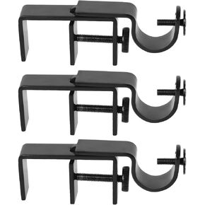 No Drill Curtain Rod Bracket (Black 3 Pack) for Outside Mounted Vertical Blinds Adjustable Drapery Rod Holders Over The Rail Track No Drill No Tools Required (Patent Depending)