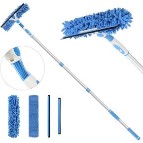 Window Squeegee Cleaner,2 in 1 Shower Squeegee with Extension Pole,92" Extendable Window Cleaning Kit with Bendable Head,Glass Cleaning Tools for Indoor Outdoor High Windows,Car Windshield