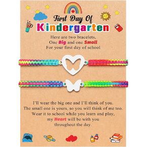 First Day of Kindergarten/Pre k/ 1st Grade/ 2nd Gifts Mother Daughter Bracelets Matching Heart Wish Bracelet Set for 2 Gifts for Daughter
