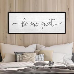 Be Our Guest Wall Decor Sign 32''×12'' Large Rustic Farmhouse Family Guest Room Bedroom Above Bed Vintage Framed Wooden Wall Art Modern Signs Simple Entryway Hanging Decoration (Black)