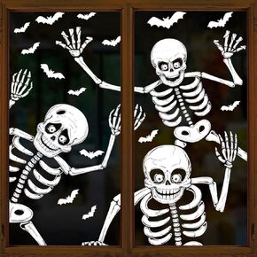 Halloween Window Stickers,100pcs Halloween Skeleton Window Clings Decals for Halloween Party Decoration Glass Windom Indoor and Outdoor Home Decor