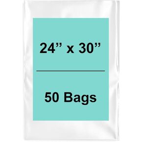 Multiple Sizes Clear Flat Poly Bags 4Mil - 24" x 36" & (50 Bags) Flat Open Top Plastic Packaging Packing | Flexible and Durable Plastic Bags | Low-Density Polyethylene (LDPE)