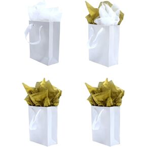 JUNESHE Small Gift Bags with Handles & Tissue Paper,12 Pack Mini White Gift Bags, Extra Small White Paper Bags, Tiny Gift Wrap for Birthday Party Favors, Baby Shower