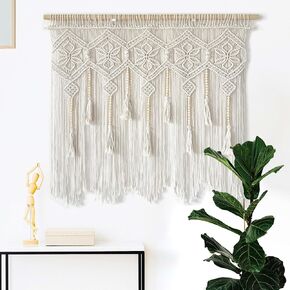 Youngeast Macrame Wall Hanging Large Boho Wall Hanging Bedroom Beaded Curtain Woven Tassel Tapestry Macrame Tapestry Wall Art 39"W X 39"H