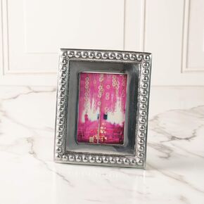 India Handicrafts Beaded Silver Tone 5 x 3.5 Metal Tabletop Photo Picture Frame