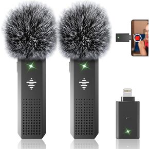 2 Pack Wireless Microphone for Android & iPhone 15, Wireless Lavalier Microphone with 3 Level Noise Reduction, Clip On Microphone for Video Recording, YouTube, TikTok, Vlog, Podcast, Interview in Kuwait