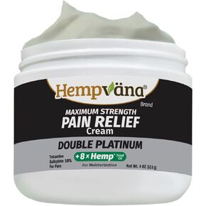 Hempvana Double Platinum Relief Cream. 8X Hemp Extract & Maximum Strength for Back, Neck, Knees, Shoulders & More. AS-SEEN-ON-TV. Odor-Free, Non-Greasy, Quickly Absorbs, 8X More Hemp, 4 Oz Jar