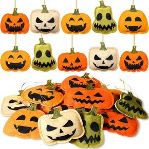 24 Pcs Halloween Pumpkin Tree Ornaments Mini Pumpkin 3D Felt Hanging Decor Small Pumpkin Face Ornaments Bulk Pumpkin Tree Decorations for Halloween Party Supplies