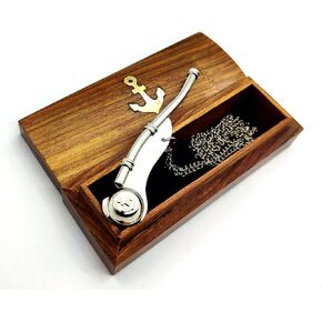 5MOONSUN5's بحري من النحاس الصلب والنحاس (Bosun) سلسلة صفارة 5 بوصة مع صندوق خشب الورد (لمسة نهائية من النحاس والكروم) in Kuwait