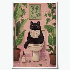 Colorful Black Cat Oil paintings Art Poster,Funny Animal Pink Wall Art,Cat Posters Floral Prints Flower Wall Decor Aesthetic for Dorm Gallery Bedroom 8x12inch Unframed