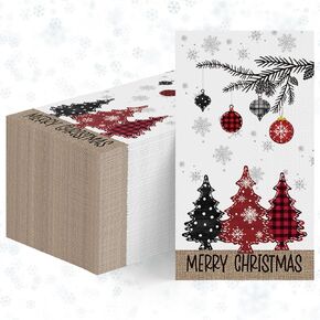 Horaldaily 100 Christmas Disposable Paper Decorative Guest Napkins, Christmas Pine Trees Snow Hand Towel for Party Lunch Dinner Kitchen Bathroom