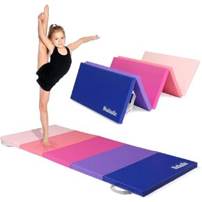5 Folding Gymnastics Gym Exercise Aerobics Mat, 1.5" Thick Folding Exercise Mat, Easy to Clean PU Leather Tumbling Mats for Stretching Yoga Cheerleading Martial Arts, Kid Play
