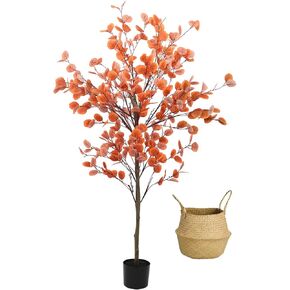 5ft Tall Artificial Autumn Eucalyptus Tree, Fake Plant with Basket, Silk Golden Silver Leaves, Indoor in Kuwait