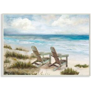 Stupell Industries Chairs at Shore Line Nautical Landscape Painting Wall Art, 13x19, Multicolor