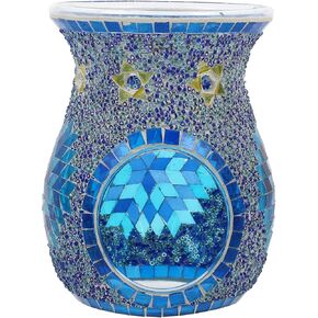 Uonlytech Mosaic Glass Oil Burner Bohemian Fragrance Oil Burner Tealights Wax Melt Stove Holder for Gifts Home Decoration Without Candle 10. 514. 2cm Blue