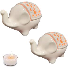 Wowwarm 2PCS Ceramic Elephant Candle Holder, Cute Tealight Holder, Elephant Decor for Shelves Mantle, Farmhouse Decoration for Fireplace TV Stand, Votive Tea Light Gift for Mom Grandma Friend