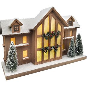Led Lighted Christmas Decorations for Home Big Village Christmas Ski Lodge Wooden Snow Winter Scene Farmhouse Christmas Tree House Rustic Tabletop Holiday Decor Xmas Signs