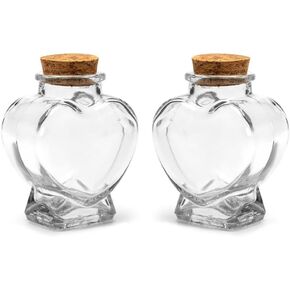 Glass Heart-Shaped Decorative Bottles with Cork Lids, Set of 2, Clear